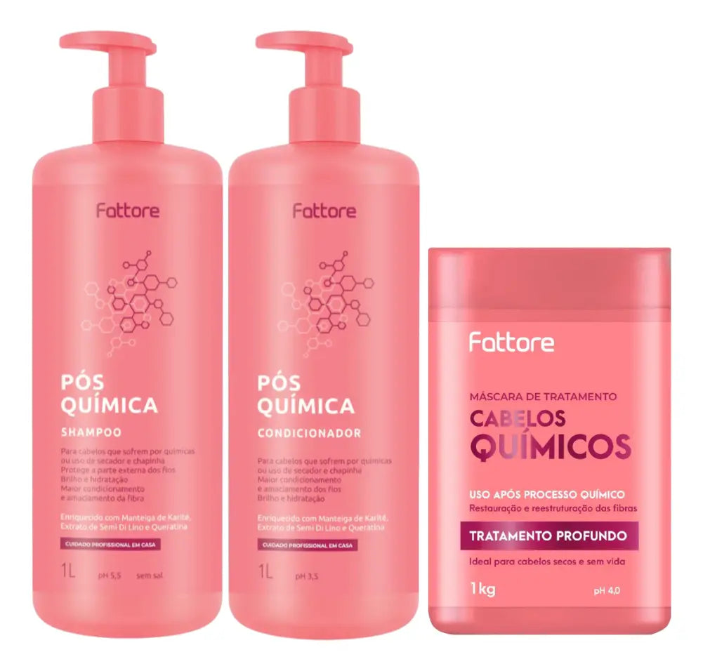 Kit Fattore Pós Química Shampoo Conditioner Mask