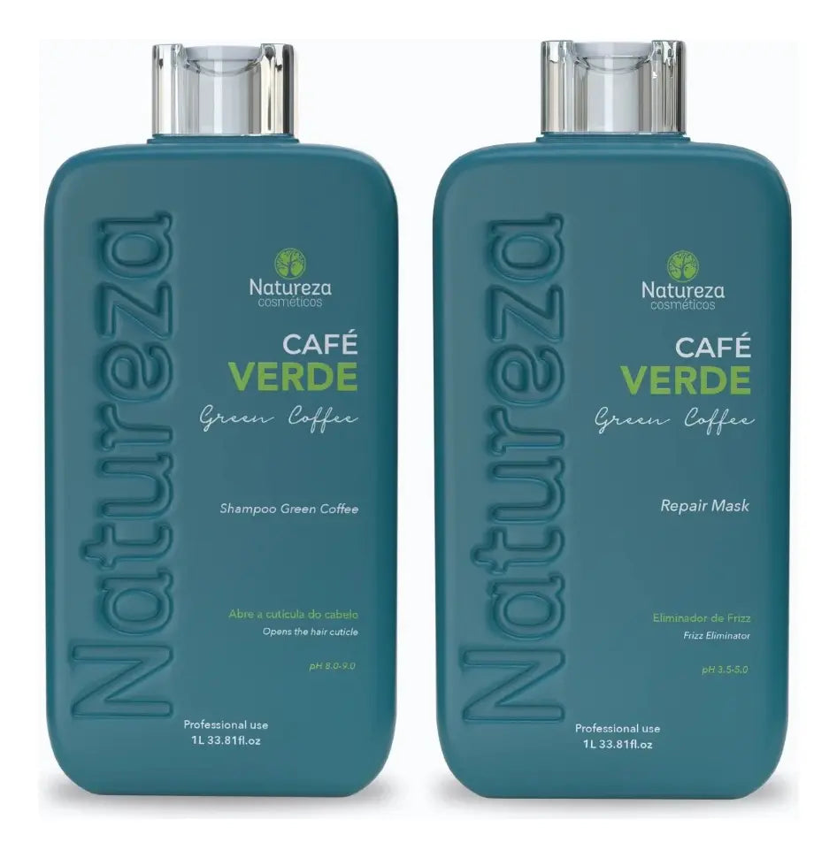 Tratamiento Profesional Café Verde Extracto de Menta Suavidad Brillo 2x1L - Natureza