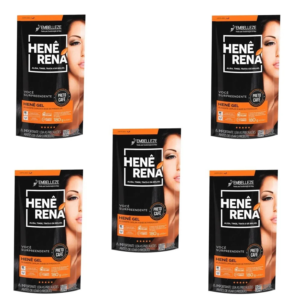 Embelleze 5 Pack of Hene Black Coffee Hair Color Smoothing Straightening Cream 180g