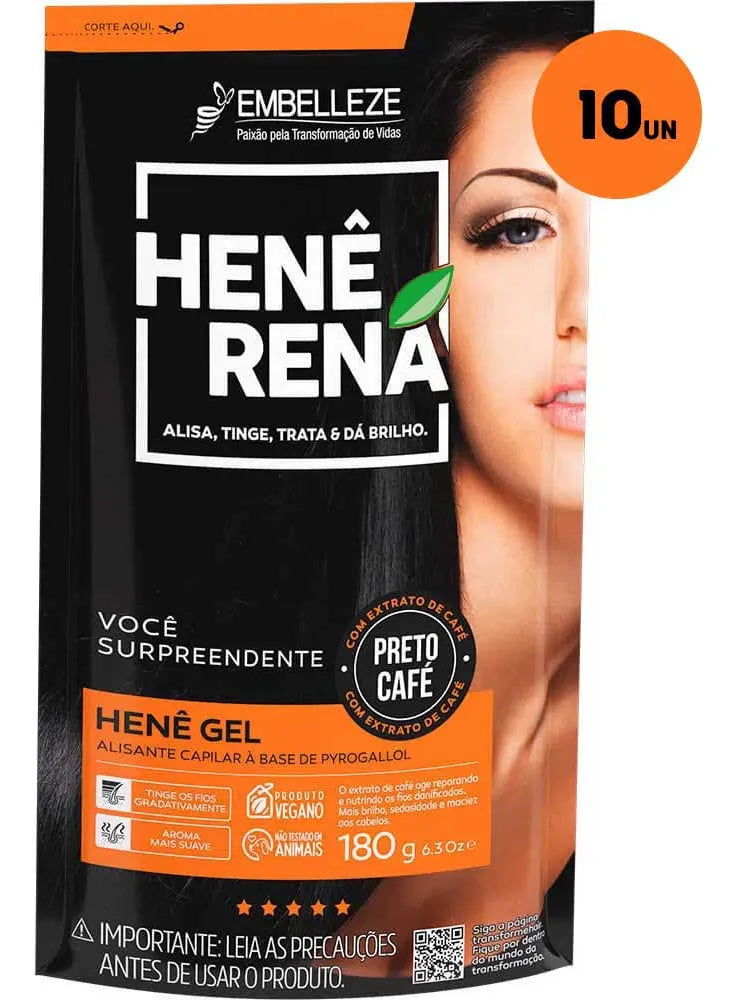 Embelleze Lot of 10 Hene Black Coffee Hair Color Smoothing Straightening 180g Bundle (6.35 oz)
