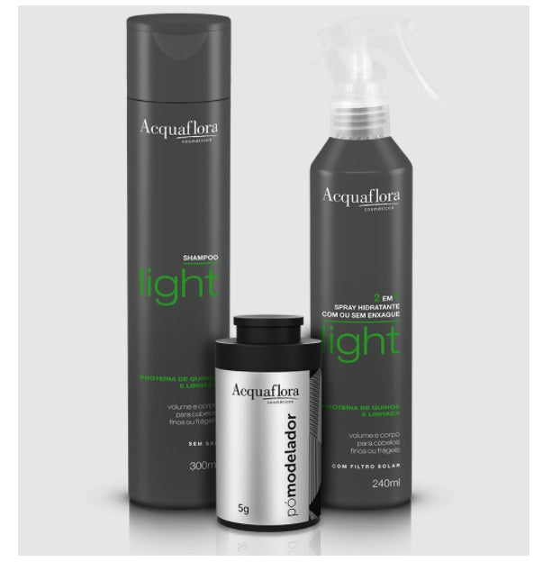 Acquaflora Hair Color Light Linseed Quinoa Protein + Modeling Powder Treatment Kit 3 Itens - Acquaflora