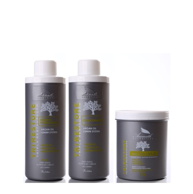 Aramath Hair Care Kits Tri Restore Argan Lumini Blond Gray Hair Restore Moisturizing Kit 3x1 - Aramath