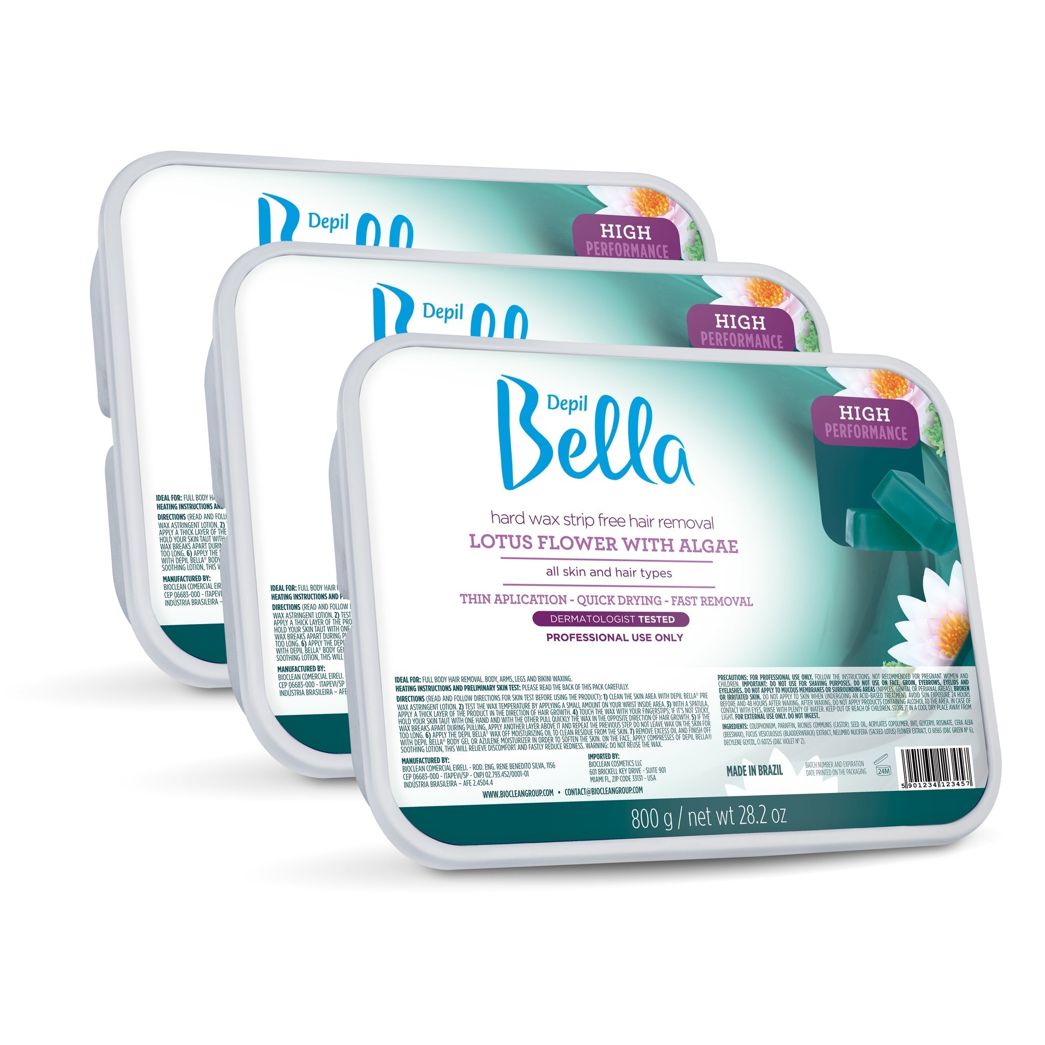 Depil Bella Hair Removal Wax Depil Bella High Performance Hard Wax Hair Removal Lotus Flower & Algae 28.2 Oz (3 Units )