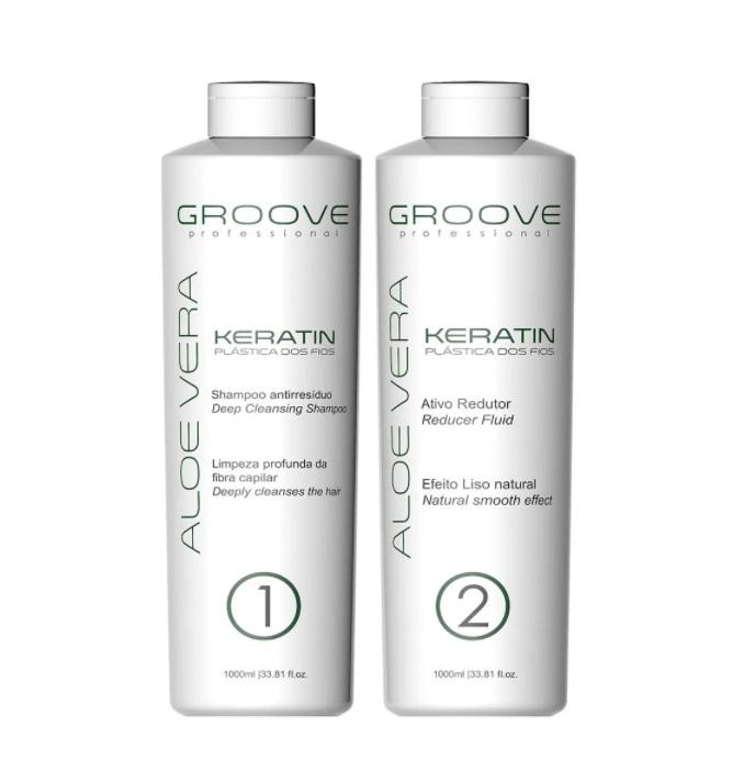 Groove Brazilian Keratin Treatment Professional Aloe Vera Keratin Hair Plastic Natural Smooth Kit 2x1000ml - Groove