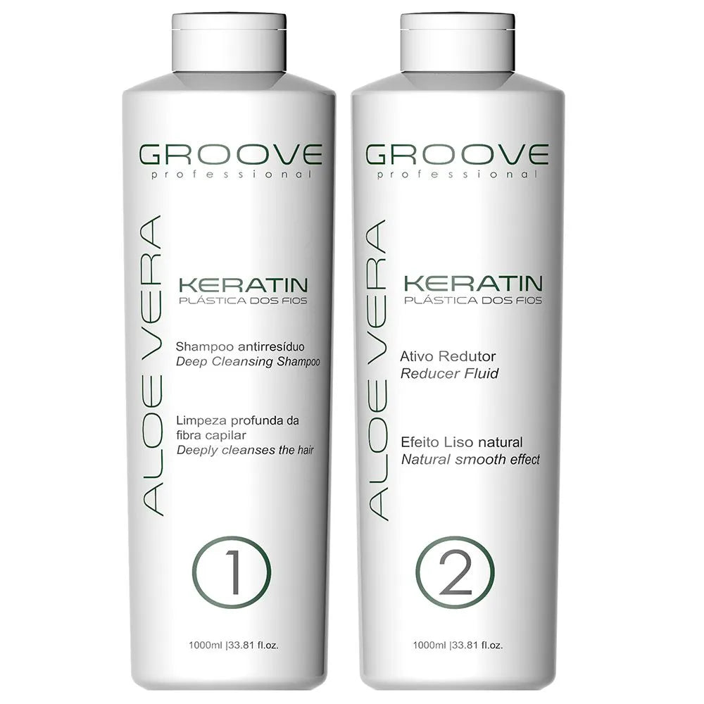 Groove Hair Straighteners Keratin Babosa Aloe Vera Progressive Brush Smoothing Treatment Kit 2x1L - Groove