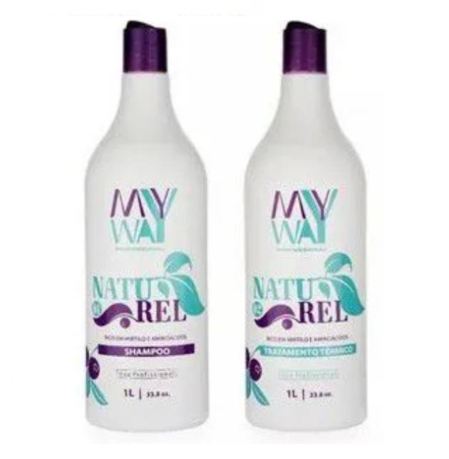 My Way Hair Straighteners Naturel Organic Blueberry Moringa Progressive Brush No Formol Kit 2x1L - My Way