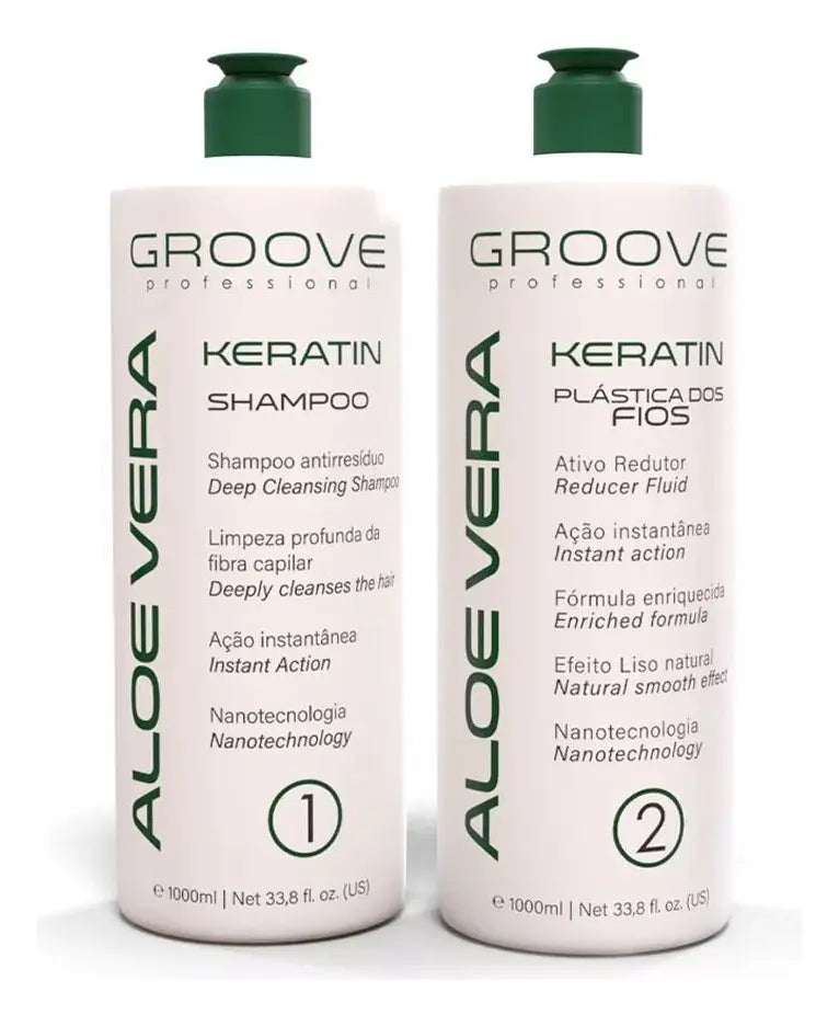 Kit Profesional Aloe Vera Queratina Pelo Plastico Natural Smooth 2x1000ml - Groove