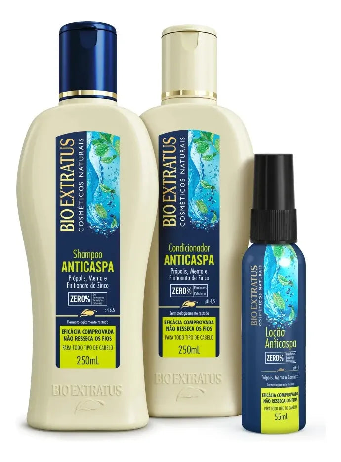Anti Dandruff Hair Hydration Propolis Mint Treatment Kit 3 Itens - Bio Extratus