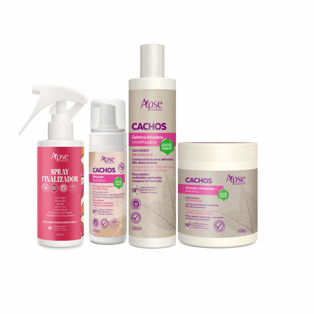 Apse Cosmetics Activators Apse Cosmetics - Curl Finishing Kit - Mousse, Activating Gelatin, Activator and Styler, and Finishing Spray

Note: The conversion from metric to US standards would depend on the specific measurements provided for each product in the kit.