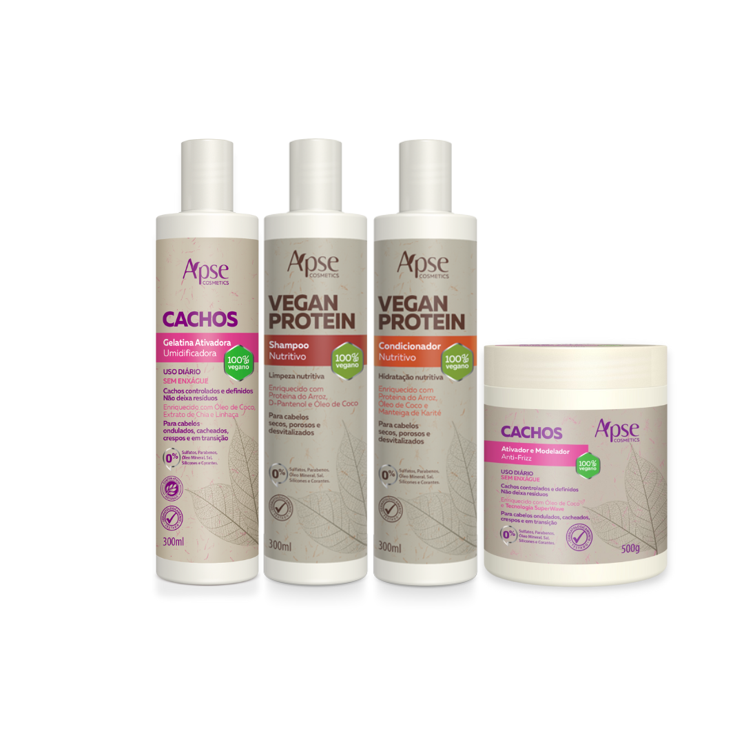 Apse Cosmetics Activators Apse Cosmetics - Vegan Curls Kit - Vegan Shampoo, Vegan Conditioner, Curl Jelly, and Curl Activator (4 ITEMS)