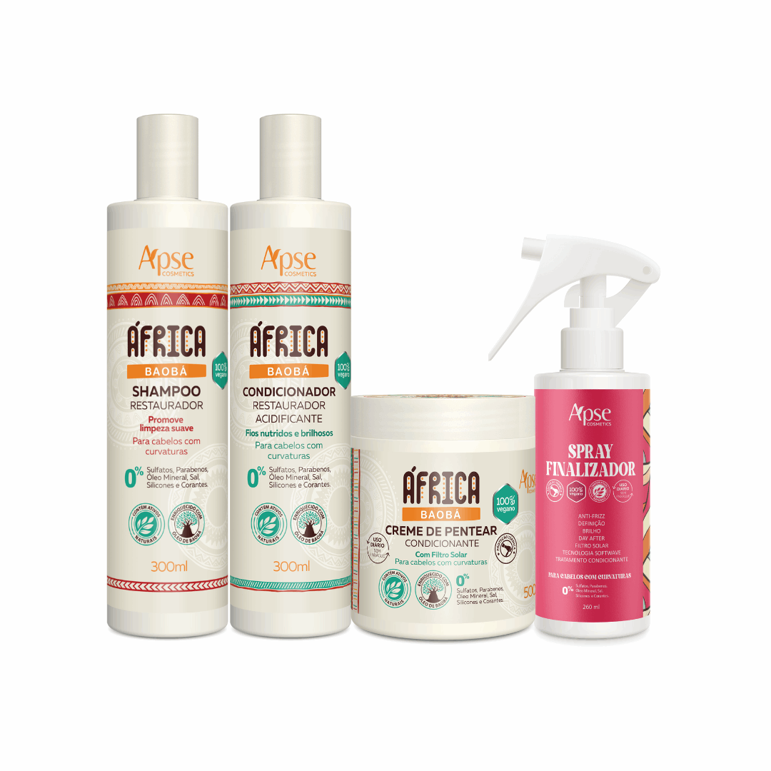 Apse Cosmetics Combing Cream Apse Cosmetics - Africa Baobab Kit - Shampoo, Conditioner, Leave-in Cream, and Finishing Spray (4 ITEMS)
