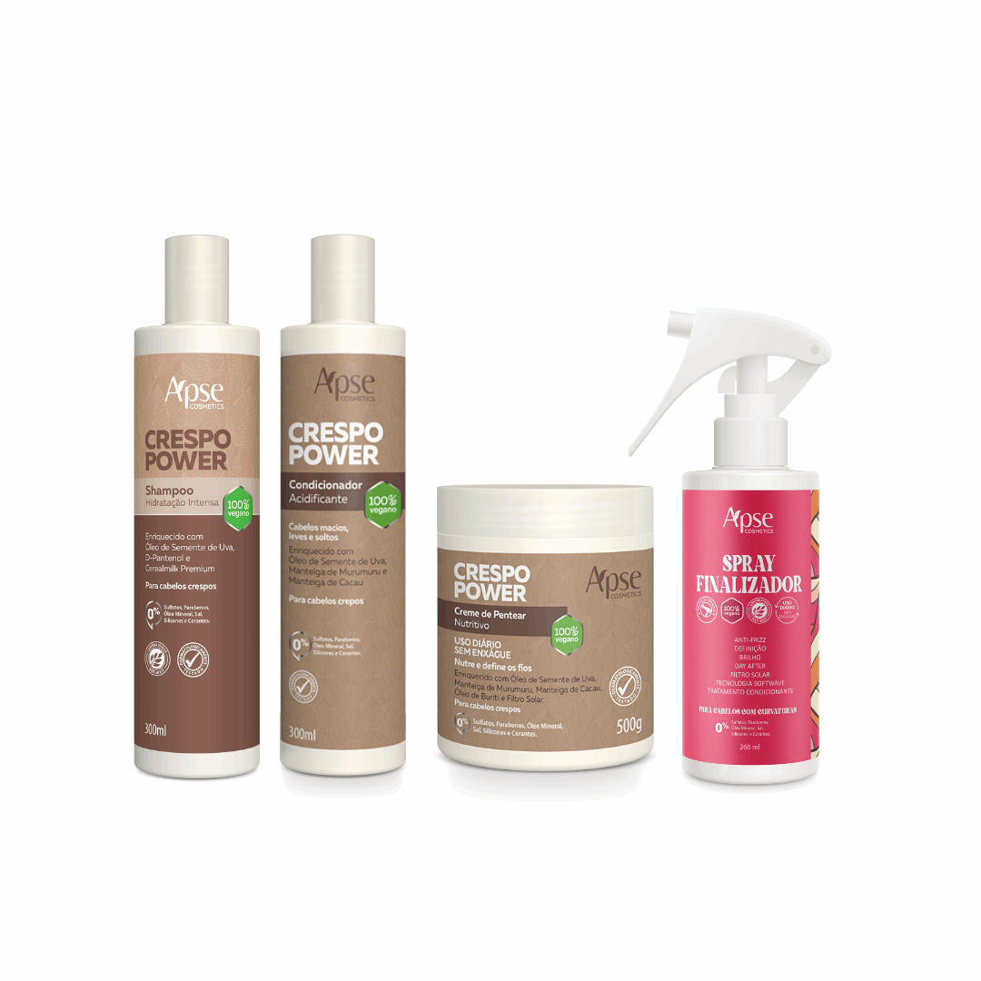 Apse Cosmetics Combing Cream Apse Cosmetics - Power Curly Hair Kit - Shampoo, Conditioner, Leave-in Cream, and Finishing Spray (4 ITEMS)