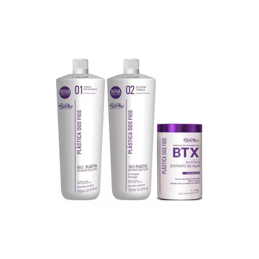 BIO PLUS Hair Realignment Bio Plus Plastica dos Fios Wires Hair Plastic Acai + Deep Hair Mask Kit 3x1
