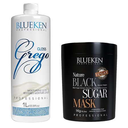 Blueken Hair Straighteners Blueken Greek Gloss 1 Liter + Black Mask Sugar 1Kg