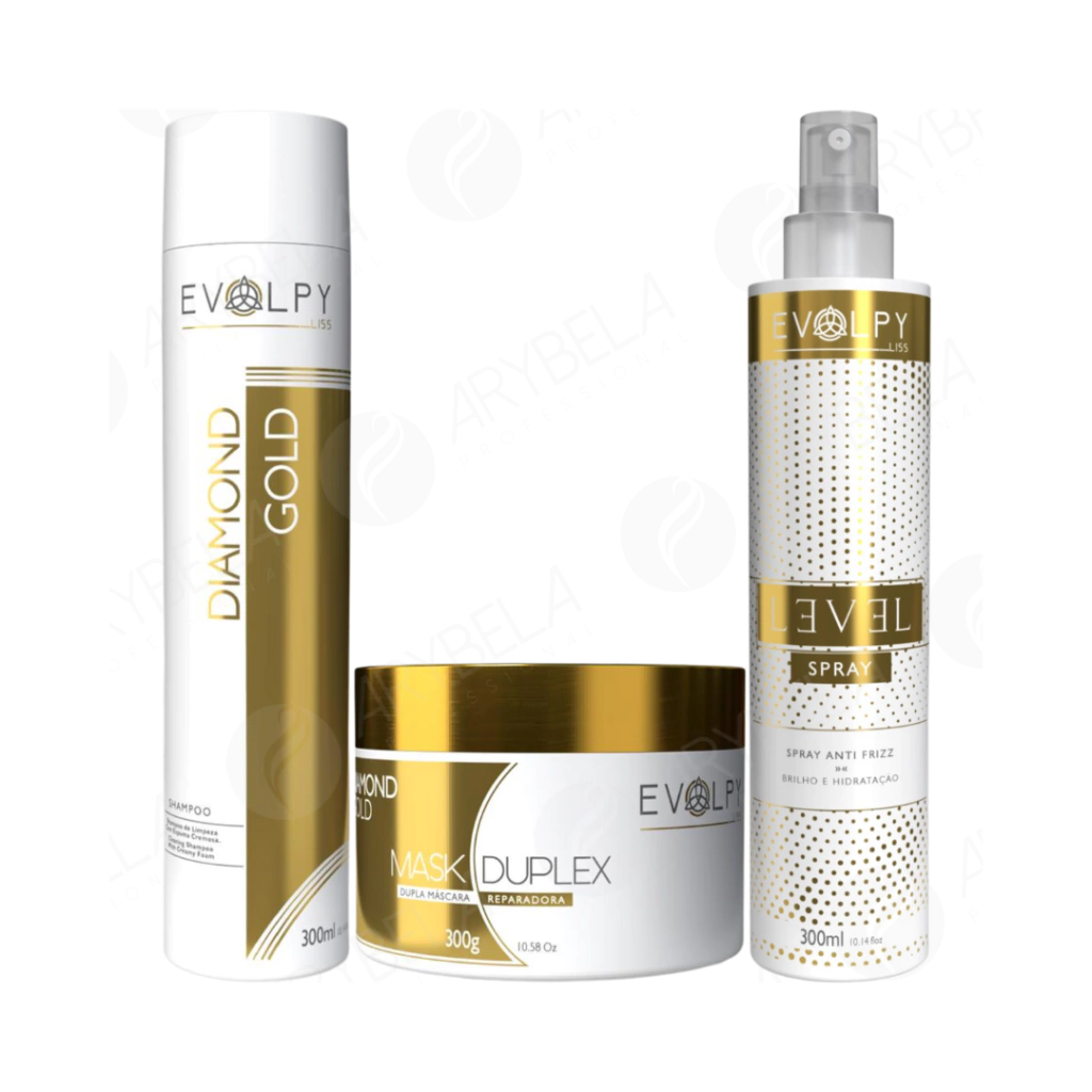EVOLPY LISS Kit for dry and brittle hair 500ml shampoo + duplex mask 300g + spray anti frizz home care diamond gold Super x Evolpy Liss