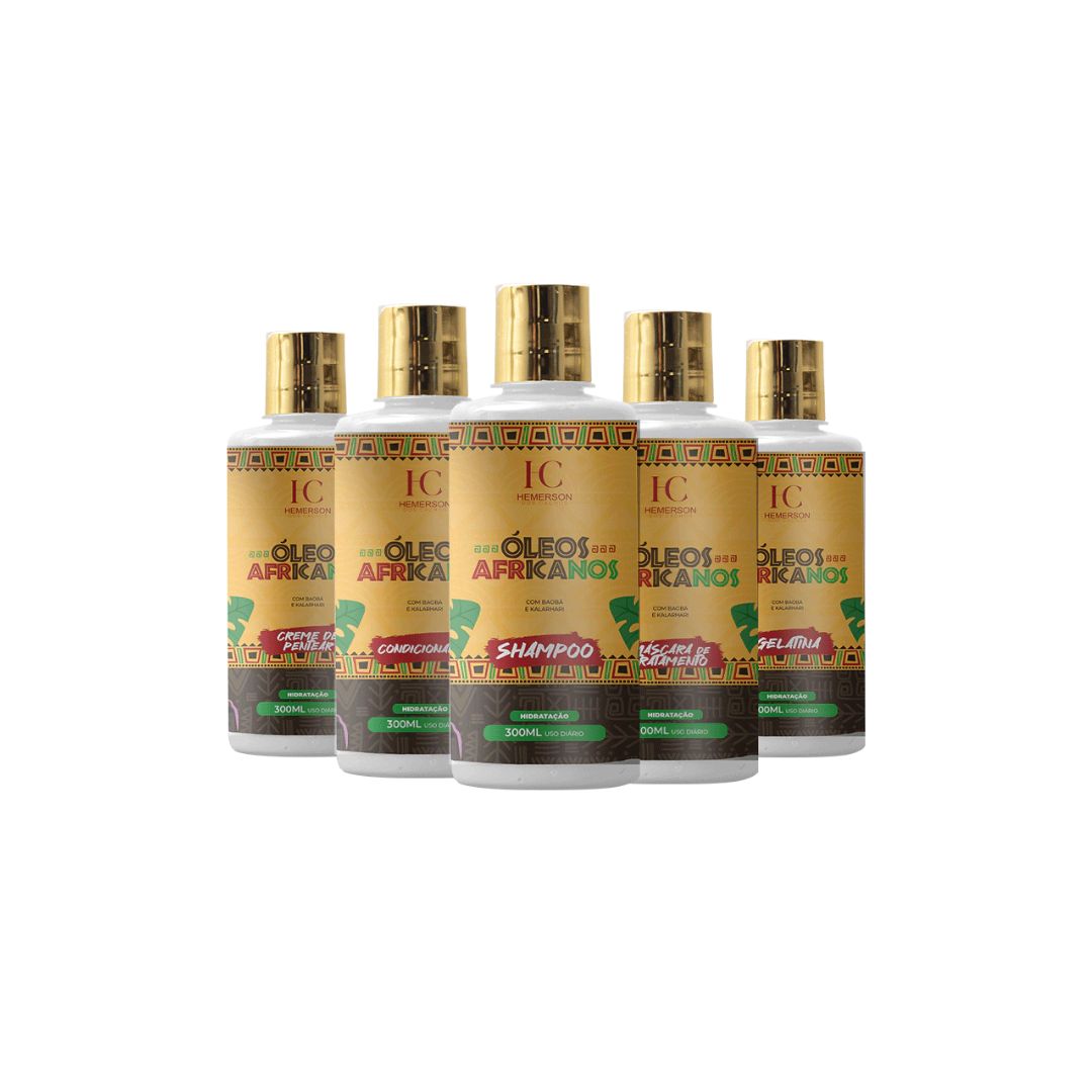 HEMERSON DOS CACHOS Hemerson dos Cachos Oleos Africanos Curly Hair African Oils Treatment Kit 5x300ml (16.9 fl oz each)