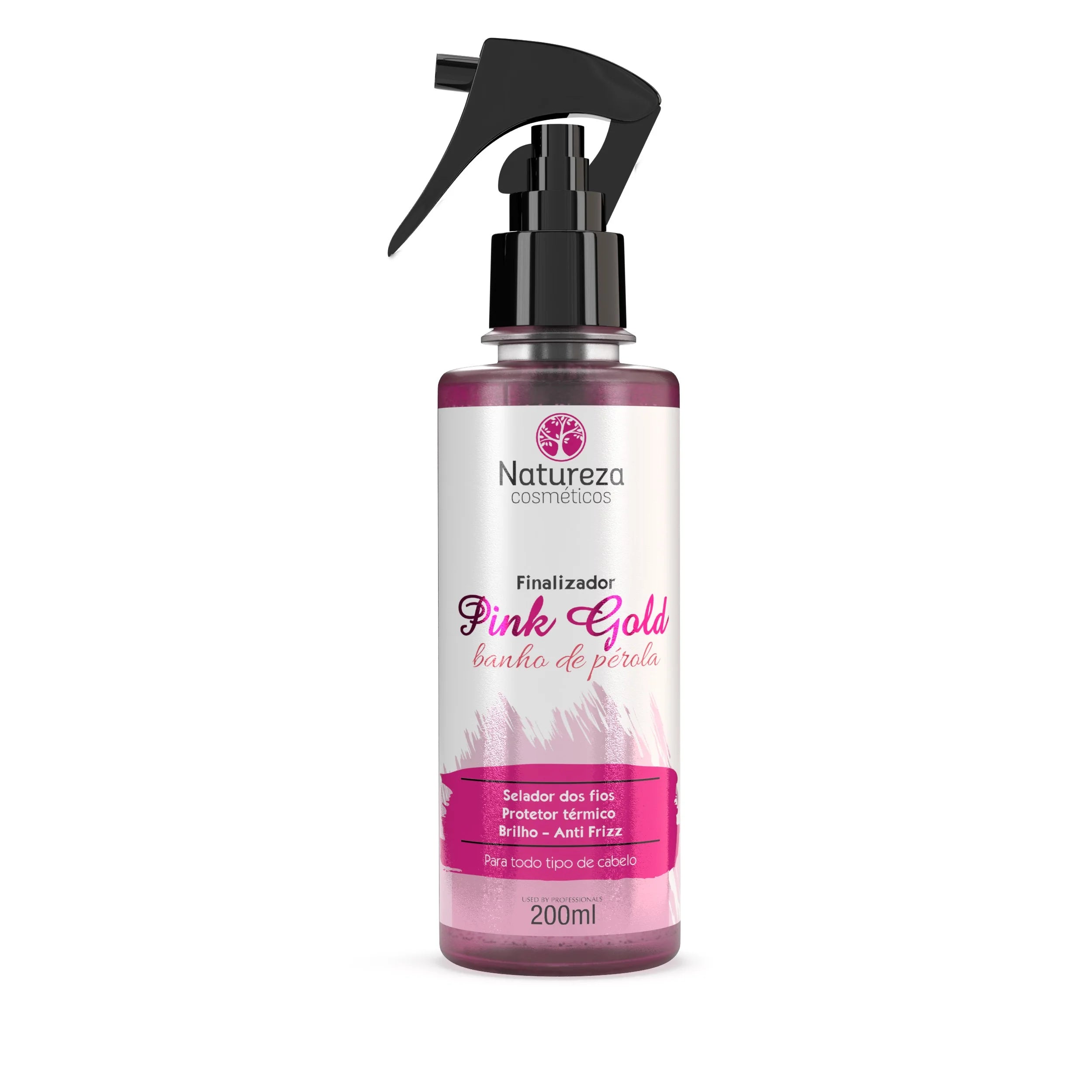 Natureza Cosmetics Hair Finisher Pink Gold Finisher Pearl Bath Thermal Protector No Frizz Spray 200ml - Natureza