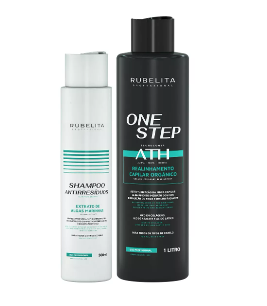 Rubelita Brazilian Keratin Treatment ATH Organic One Step Progressive + Anti Residue Shampoo Kit 2 Itens - Rubelita