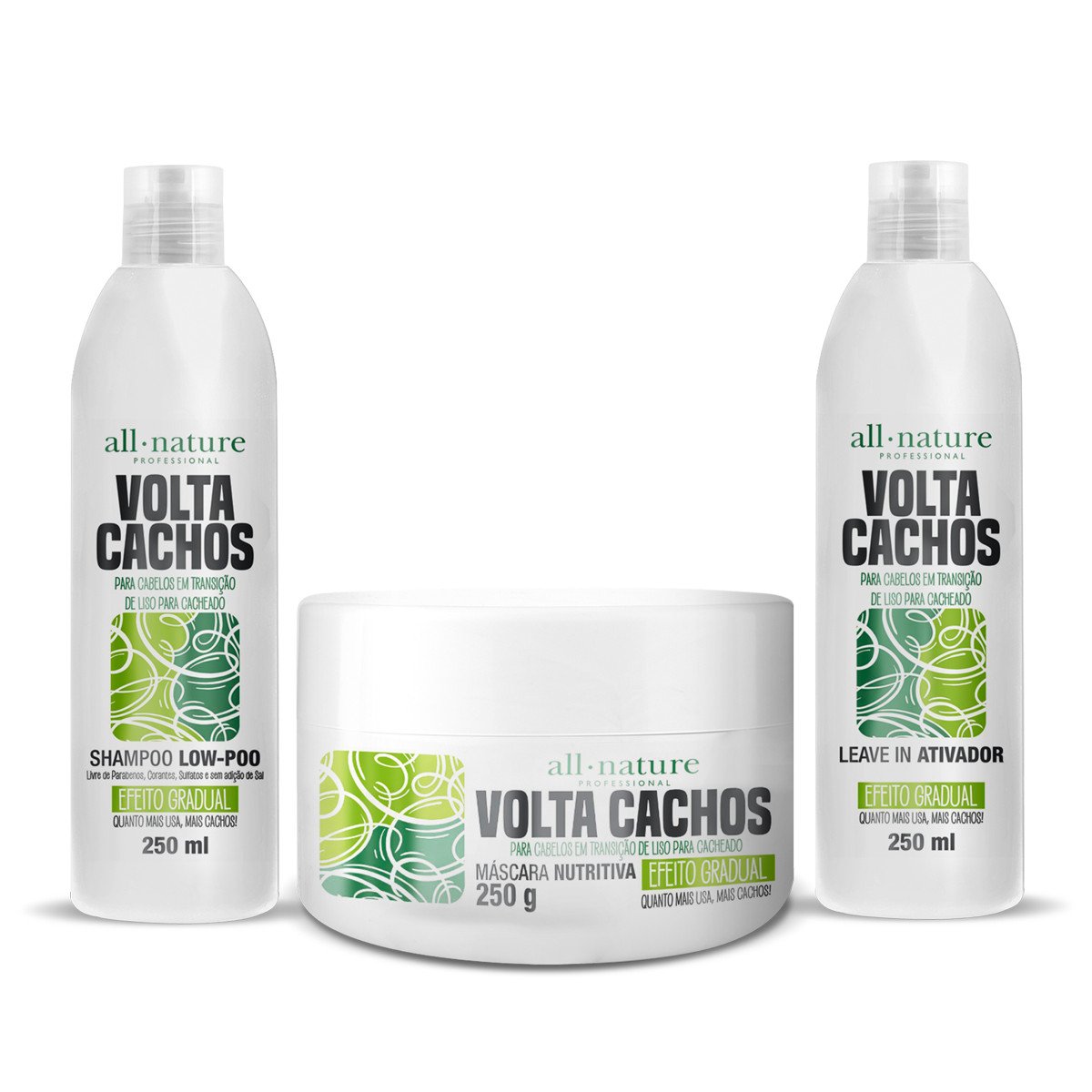 All Nature Home Care Leave-In Volta Cachos Curly Wavy Hair Transition Treatment 3x250ml - All Nature