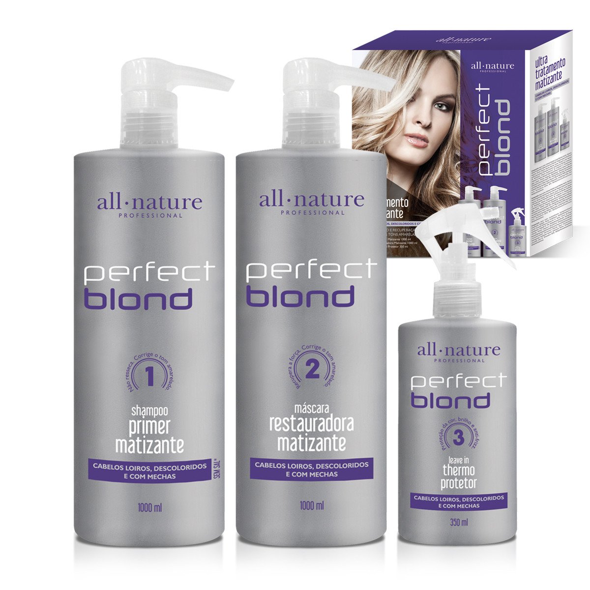 All Nature Home Care Perfect Blond Bleached Gray Hair Tinting Protection Kit 3 Prod. - All Nature