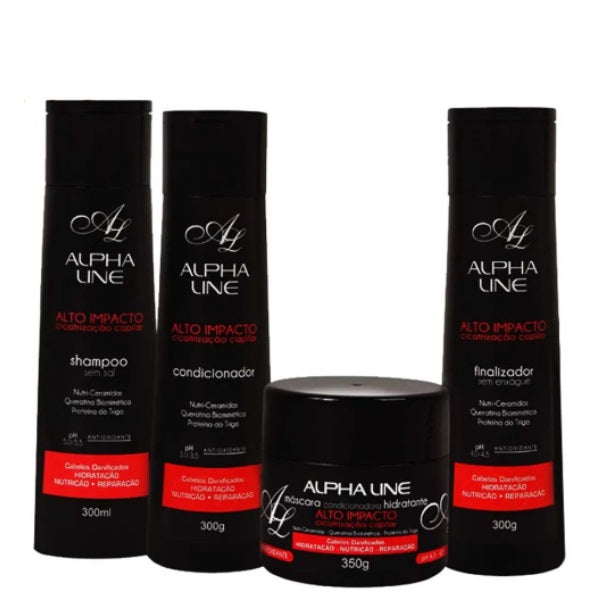 Alpha Line Hair Care Kits High Impact Hair Healing Repair Shine Keratin Treatment Kit 4 Itens - Alpha Line