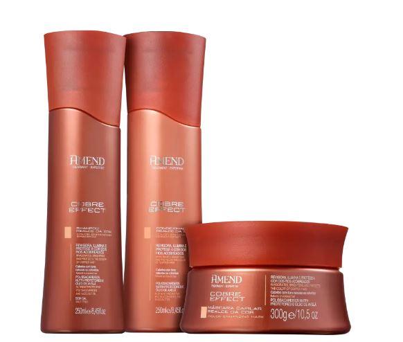 Amend Brazilian Keratin Treatment Copper Effect Color Enhancement Nutri-protective Hazelnut Kit 3 Prod. - Amend