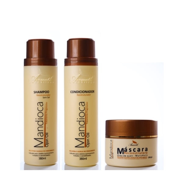 Aramath Hair Care Kits Mandioca Cassava Ojon Oil Restructuring Hair Treatment Kit 3 Itens - Amarath