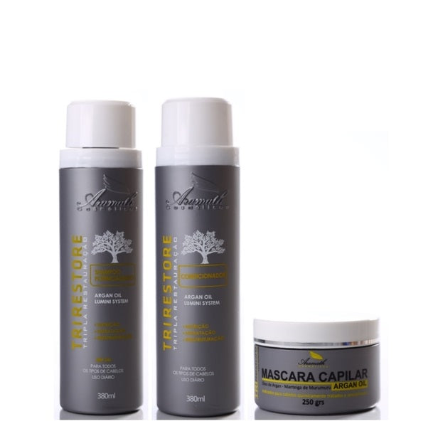 Aramath Hair Care Kits Tri Restore Argan Lumini Blond Gray Hair Restore Moisturizing Kit 3 Itens - Aramath