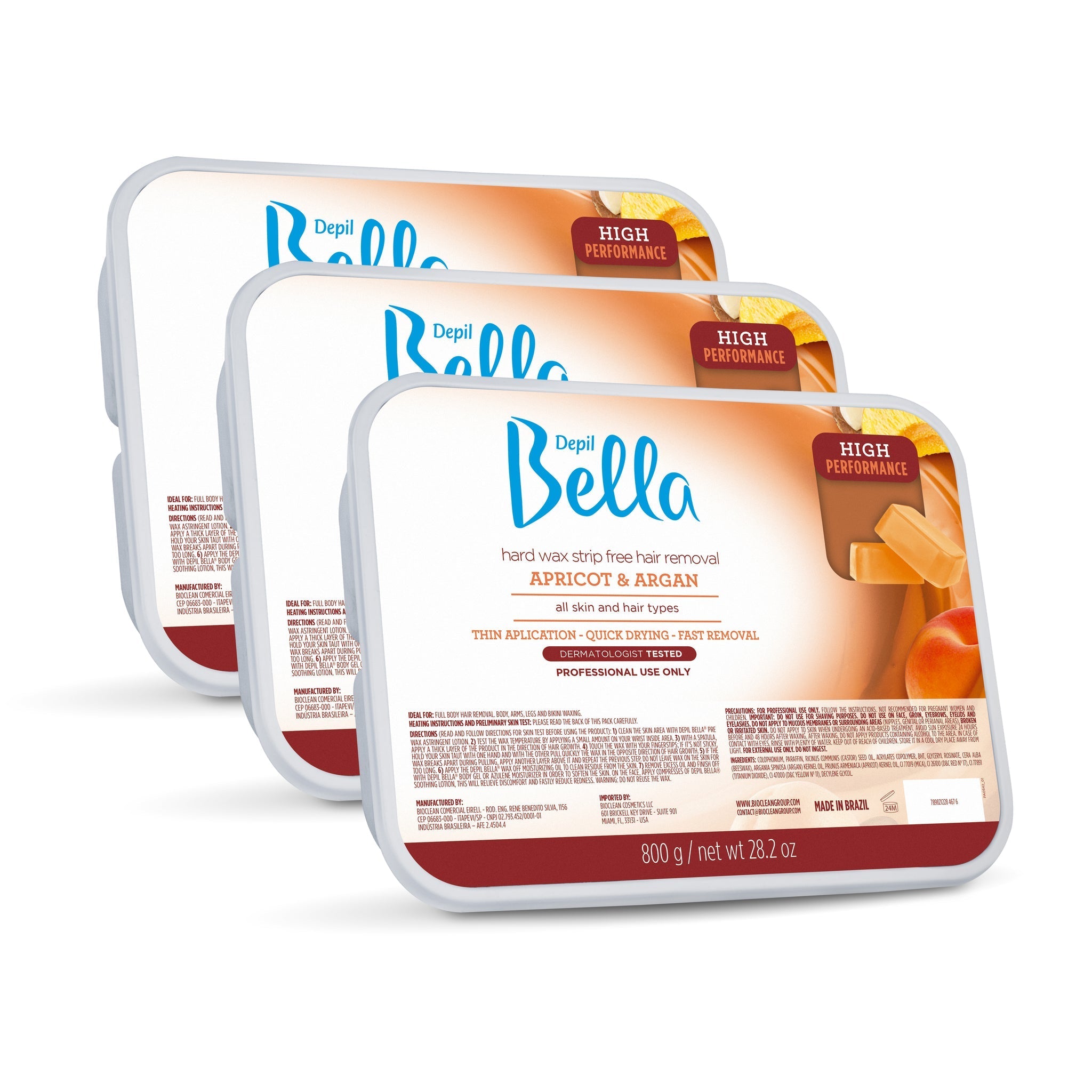 Depil Bella Hair Removal Wax Depil Bella High Performance Hard Wax Hair Removal Apricot & Argan 28.2 Oz (3 Unit )