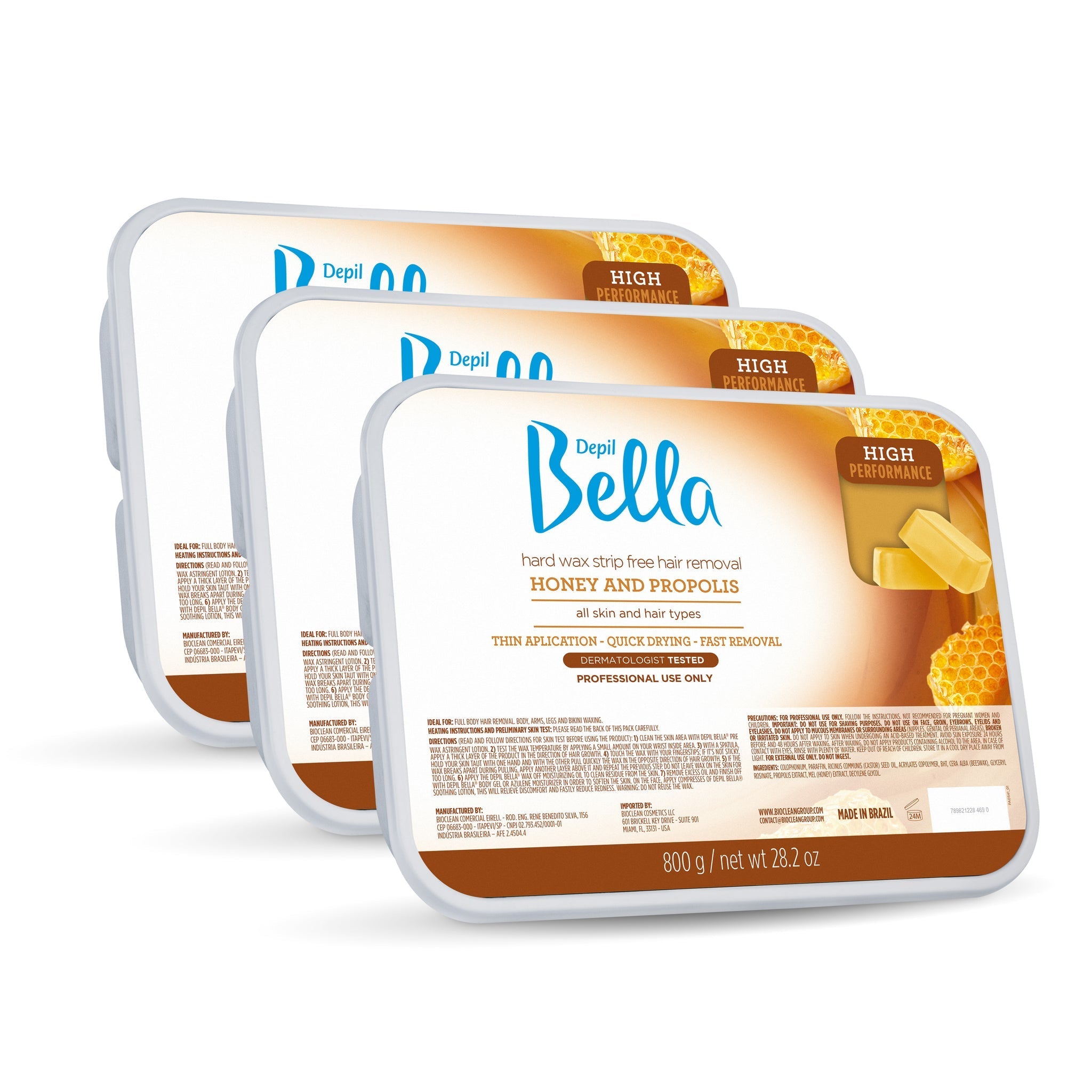 Depil Bella Hair Removal Wax Depil Bella High Performance Hard wax Hair Removal Honey with propolis 28.2 Oz (3 Units )
