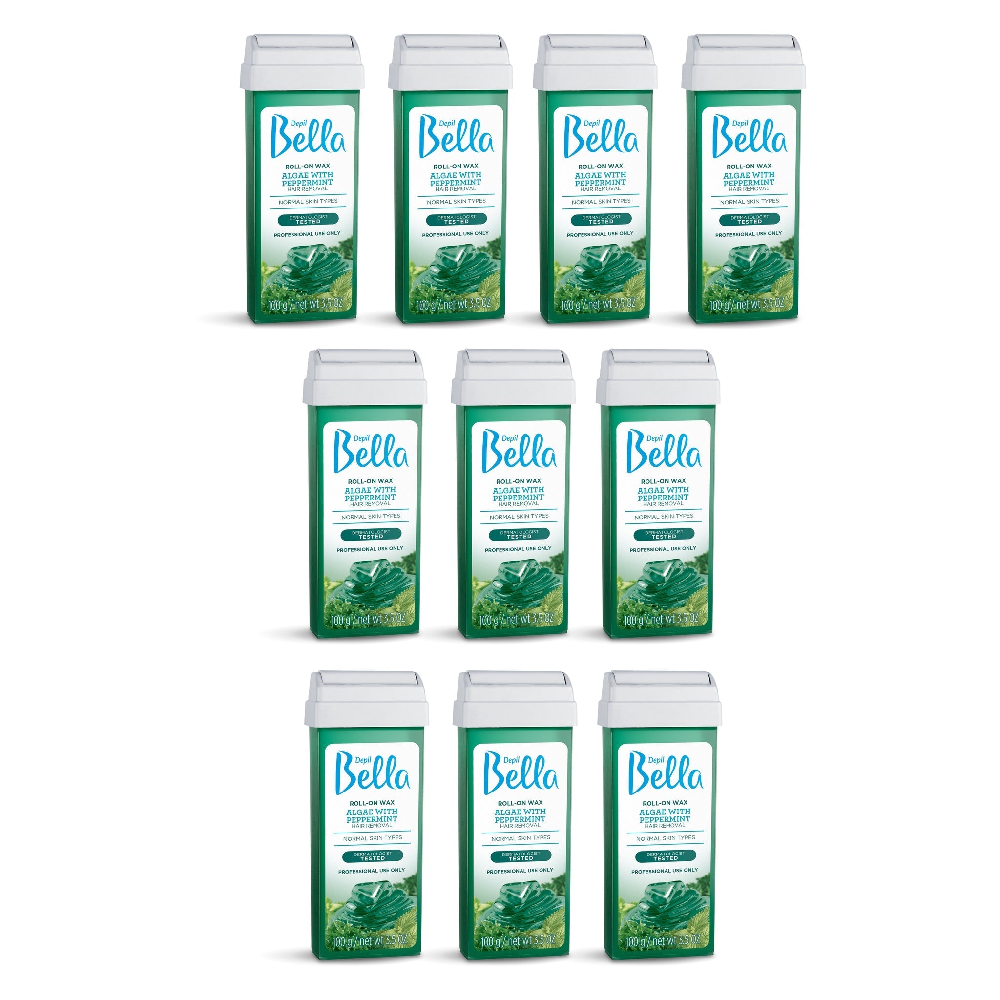 Depil Bella Hair Removal Wax Depil Bella Roll-On Algae with Peppermint Wax Hair Removal Cartridges 3.52Oz (10 Units )