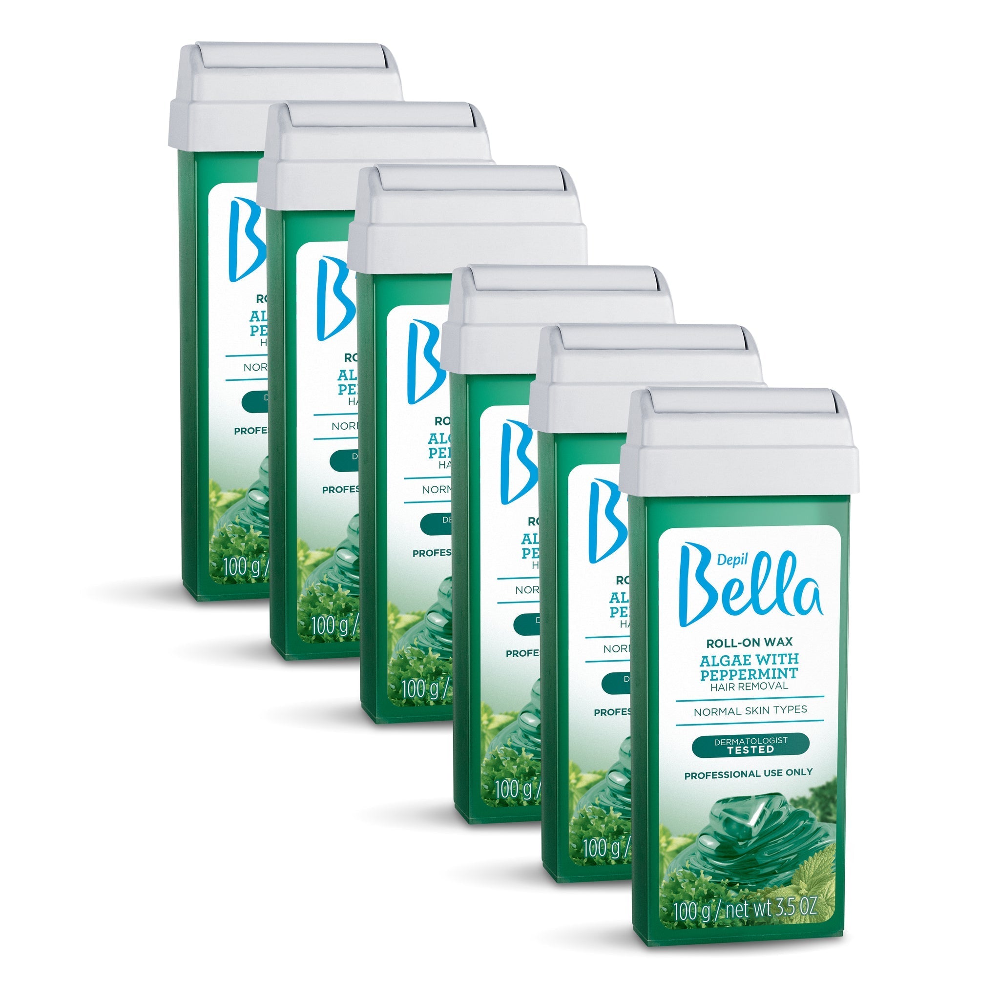 Depil Bella Hair Removal Wax Depil Bella Roll-On Algae with Peppermint Wax Hair Removal Cartridges 3.52Oz (6 Units )