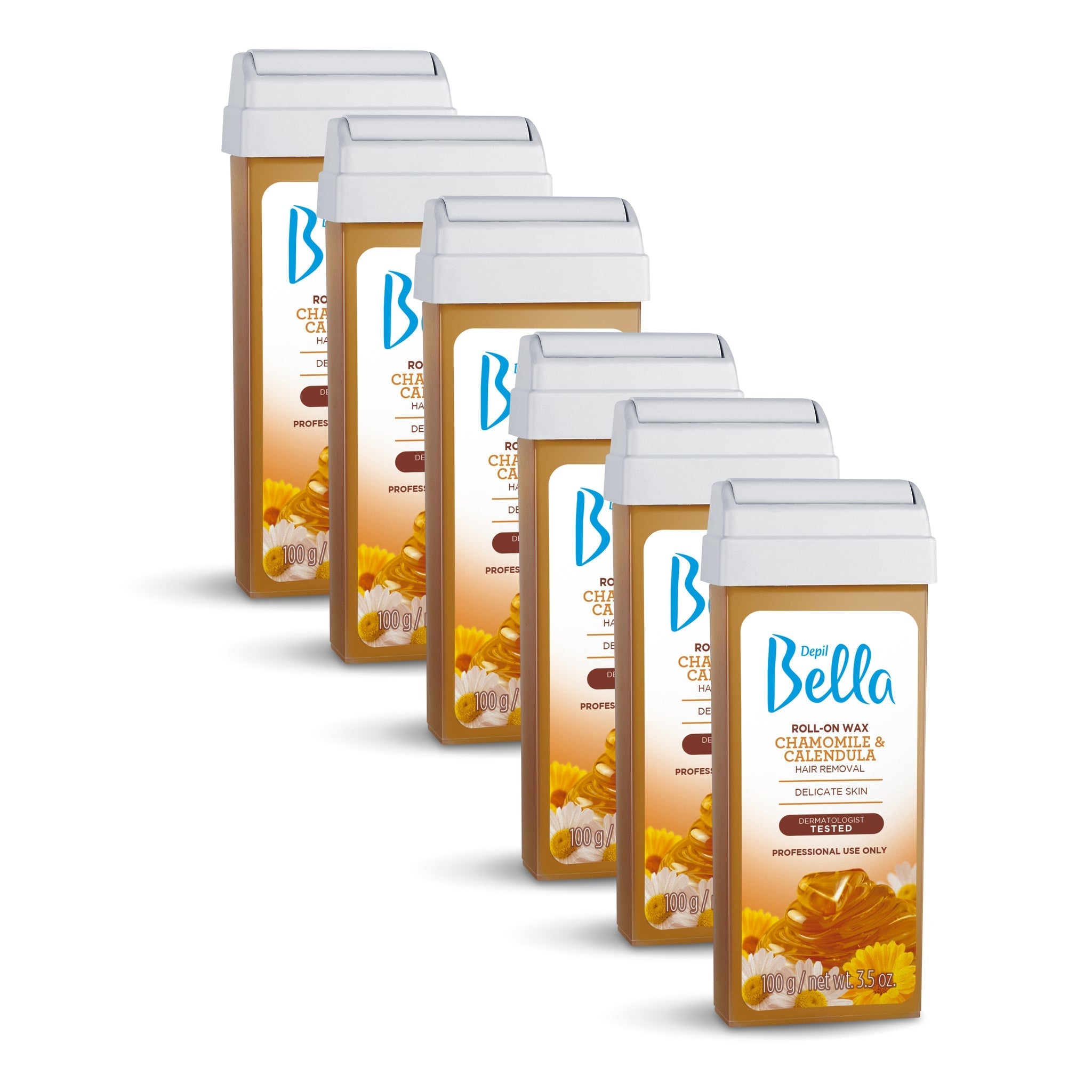 Depil Bella Hair Removal Wax Depil Bella Roll on Chamomile and Calendula Wax Hair Removal Cartridges 3.52Oz (6 Units )