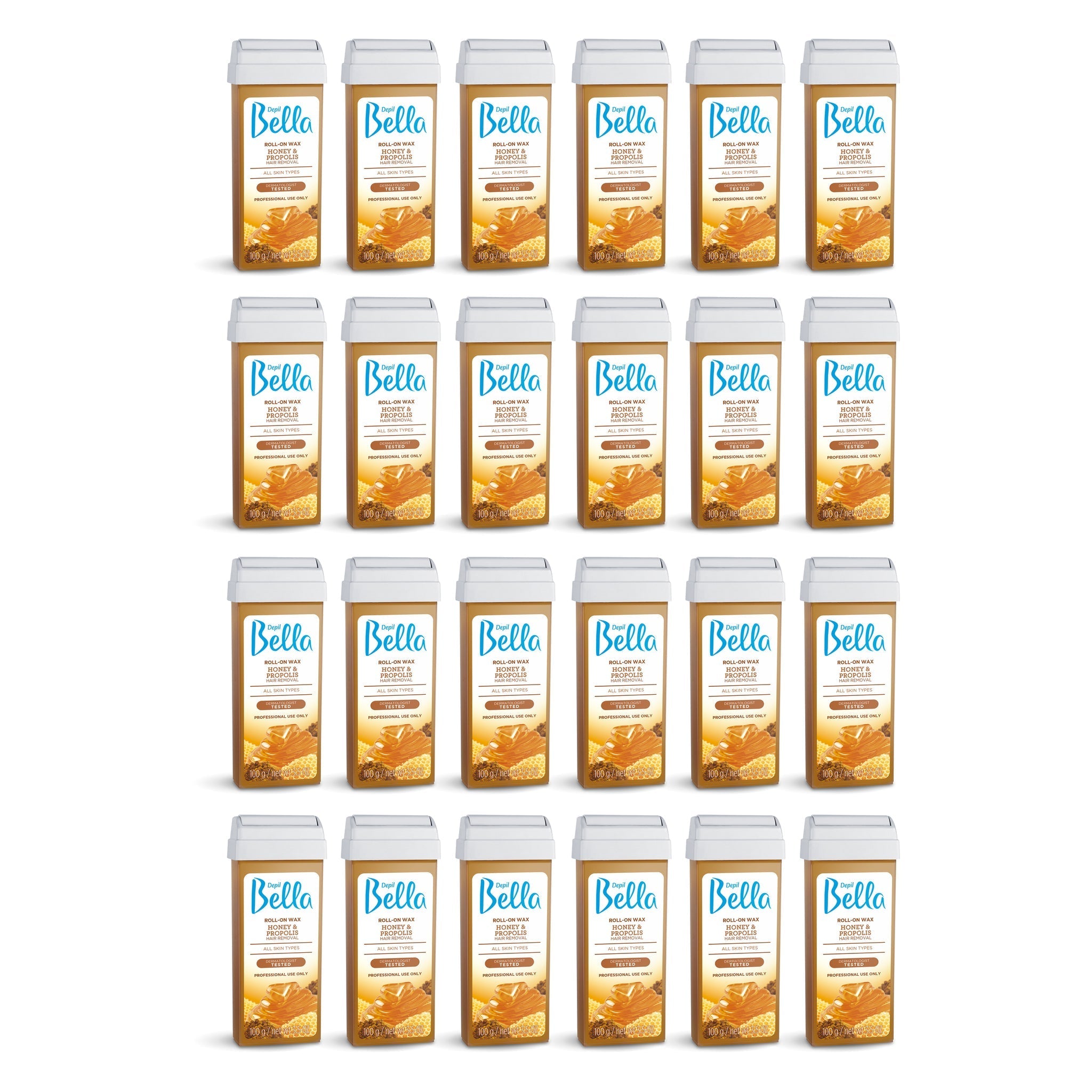 Depil Bella Hair Removal Wax Depil Bella Roll-On Honey with Propolis Wax Hair Removal Cartridges 3.52Oz (24 Units )