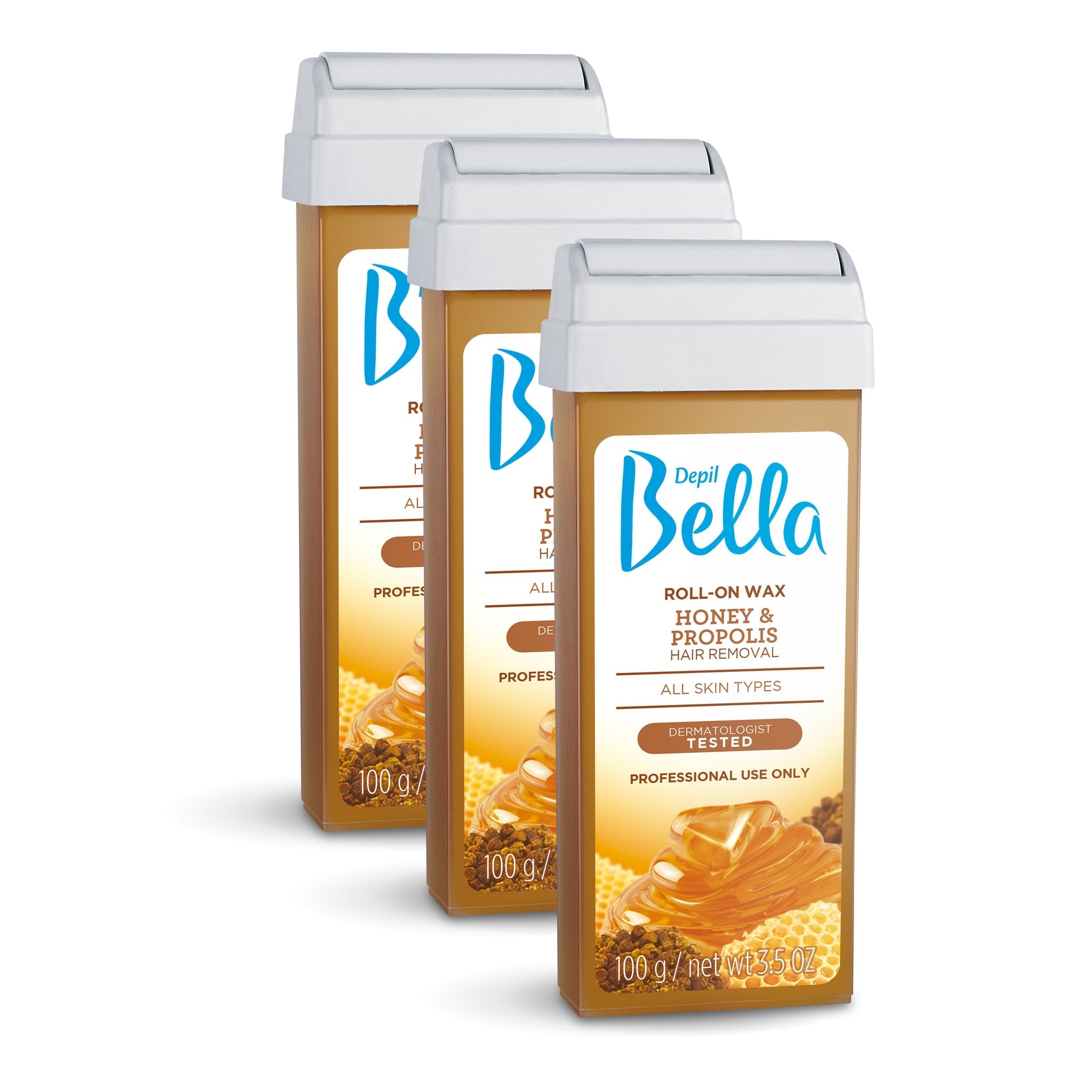 Depil Bella Hair Removal Wax Depil Bella Roll-On Honey with Propolis Wax Hair Removal Cartridges 3.52Oz (3 Units )
