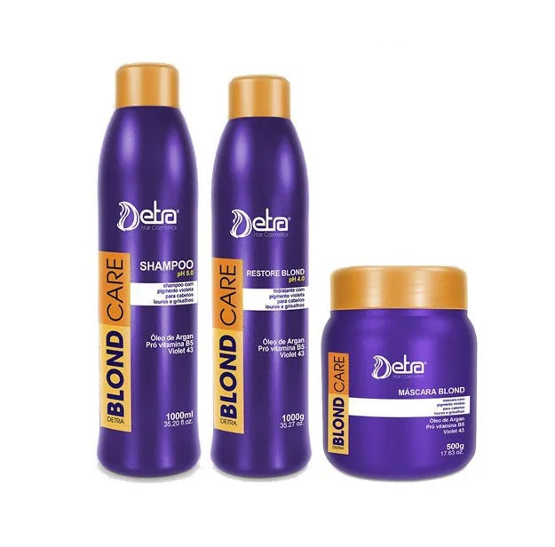 Detra Hair Hair Care Kits Blond Care Neutralizing Color Maintenance Hydration Restore Treatment Kit 3 Itens - Detra Hair