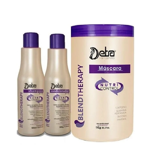 Detra Hair Hair Care Kits Nutri Control Damaged Hair Smoothing Revitalizing Treatment Kit 3 Itens - Detra Hair