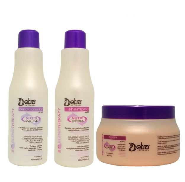 Detra Hair Hair Care Kits Nutri Control Post Chemistry Hair Smoothing Revitalizing Treatment Kit 3 Itens - Detra Hair