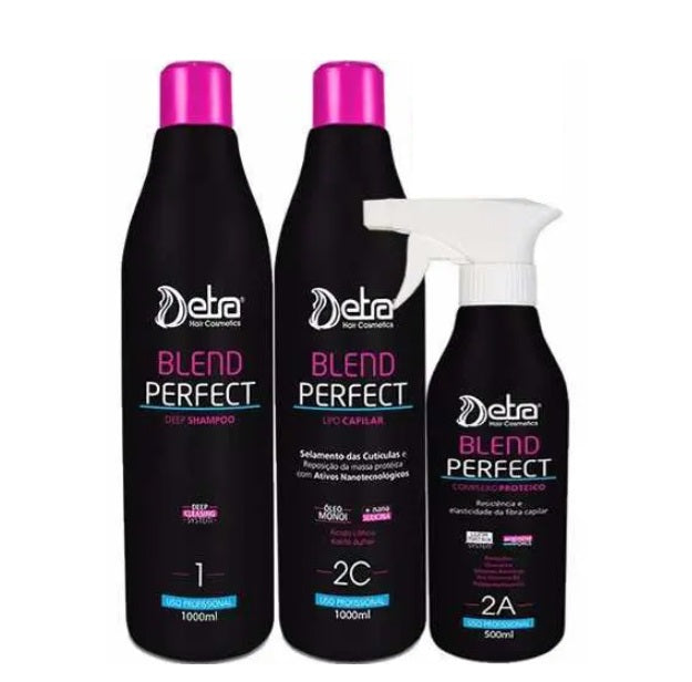 Detra Hair Hair Straighteners Blend Perfect Protein Complex Progressive Brush Hair Straightening Kit 3 Itens - Detra