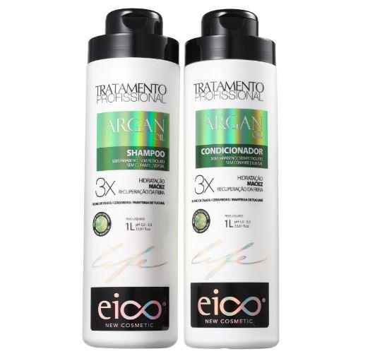 Eico Brazilian Keratin Treatment Argan Oil 3X Hydration Softness Recovery Oiliness Control Treatment Kit 2x1L - Eico