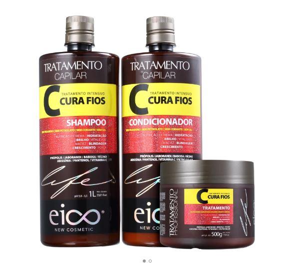 Eico Brazilian Keratin Treatment Cura Fios Intensive Treatment Cure Wires Nourishing Moisturizing Kit 3 Prod. - Eico