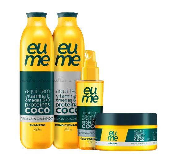 Eume Brazilian Keratin Treatment Curly & Wavy Daily Coconut Oil Vimatin E Omegas Treatment Kit 4 Prod. - Eume