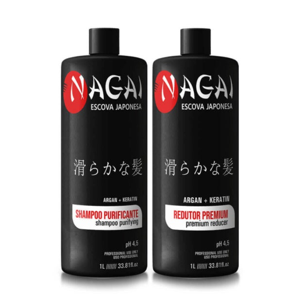 Fio Perfeitto Hair Straighteners Nagai Japonese Argan Keratin Progressive Brush Restore Kit 2x1L - Fio Perfeitto