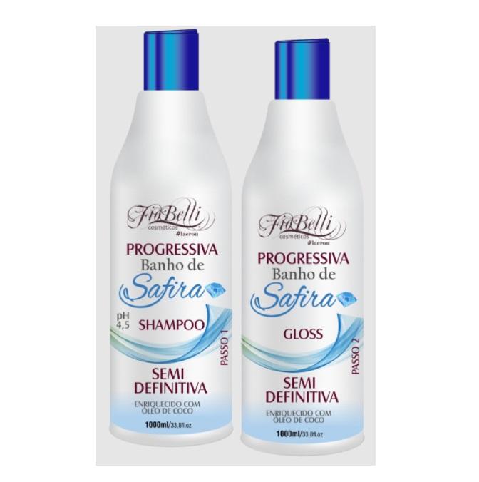 FioBelli Brazilian Keratin Treatment Safira Progressive Sapphire Bath Semi Definitive Smoothing Kit 2x1L - FioBelli