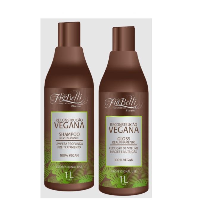 FioBelli Brazilian Keratin Treatment Vegan Progressive Brush Reconstruction Hair Realignment Kit 2x1L - FioBelli