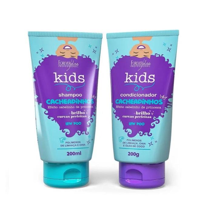 Forever Liss Shampoo & Conditioner Cacheadinhos Curly Wavy Hair Kids Home Care Treatment Kit 2x200 - Forever Liss