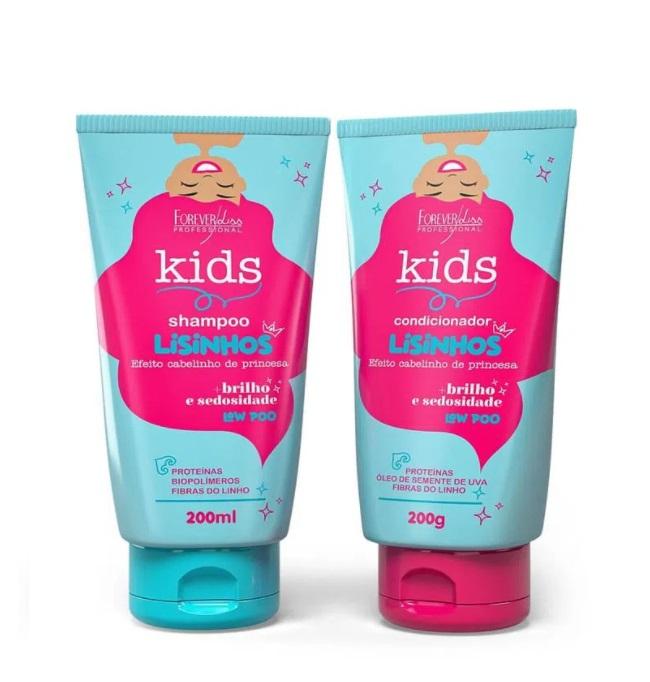 Forever Liss Shampoo & Conditioner Lisinhos Kids Home Care Straight Hair Low Poo Treatment Kit 2x200g - Forever Liss
