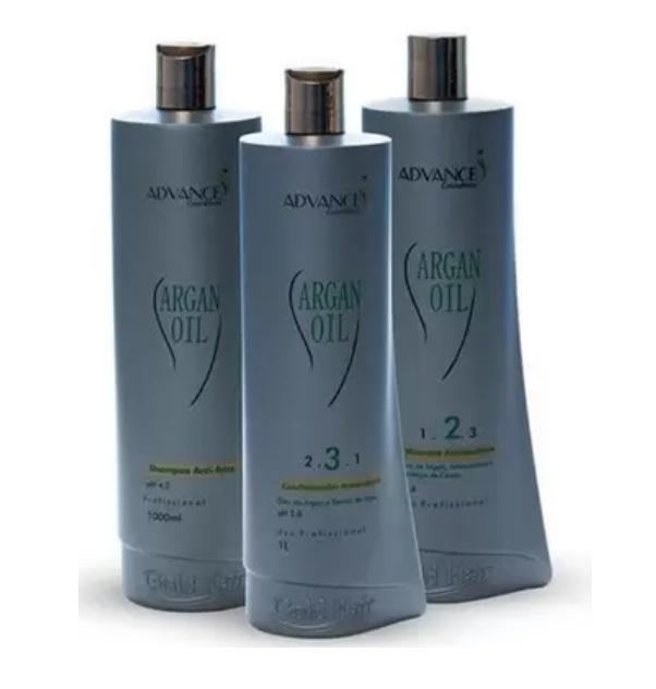 Gold Hair Advance Brazilian Keratin Treatment Argan Oil Kit Reconstruction Antioxidant Treatment 3x1L - Gold Hair Advance