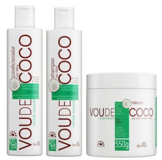 Griffus Brazilian Keratin Treatment Vou de Coco Coconut Oil Vegan Daily 100% Vegetable Treatment 3 Prod. - Griffus
