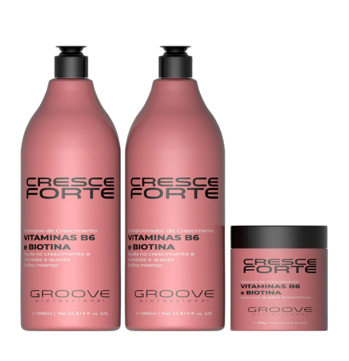 Groove Home Care Cresce Forte Hair Strong Growth B6 Vitamins Biotin Treatment 3 Itens - Groove